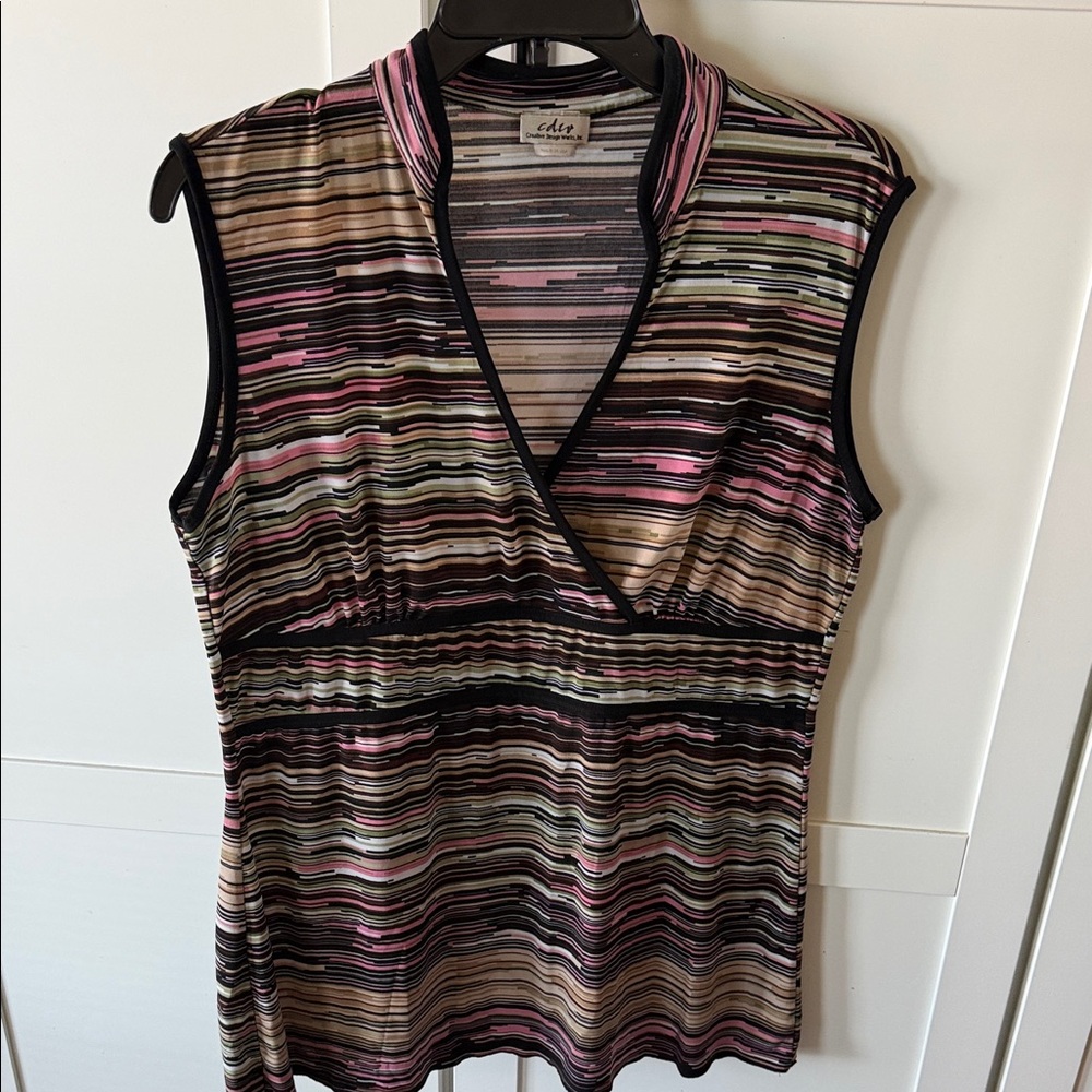EDC by Esprit Striped Surplice Sleeveless Camisole in Pink, Black & Cream